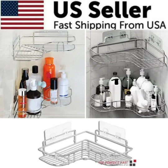 No-Drill Shower Caddy Corner Shelf, SUS304 Stainless Steel Rustproof Bathroom Storage Organizer, Triangular Rack (Silver)