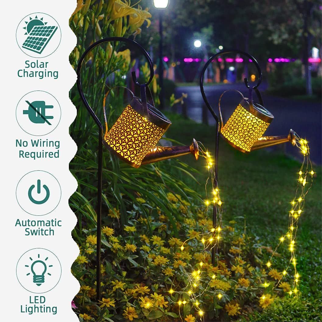 2-Pack Solar Watering Can Fairy Lights – Outdoor LED Hanging Garden Decor
