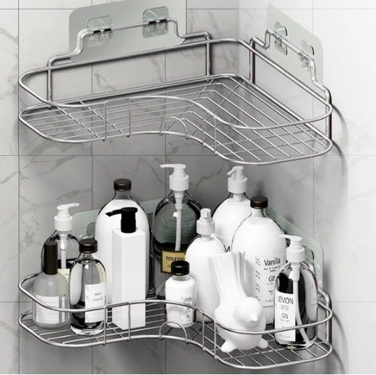 No-Drill Shower Caddy Corner Shelf, SUS304 Stainless Steel Rustproof Bathroom Storage Organizer, Triangular Rack (Silver)